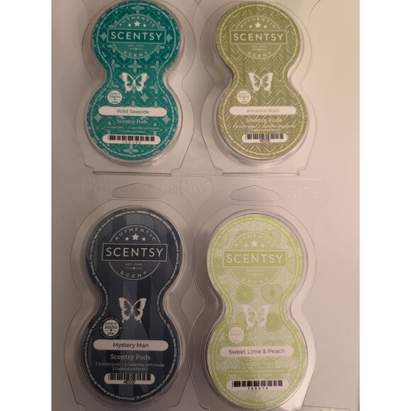 Scentsy Pods Lot Mystery Man Amazon Rain Wild Seaside Line& Peach Lot of 4 - Picture 1 of 4